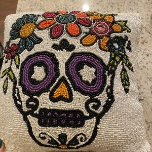 Beaded sugar skull pillow